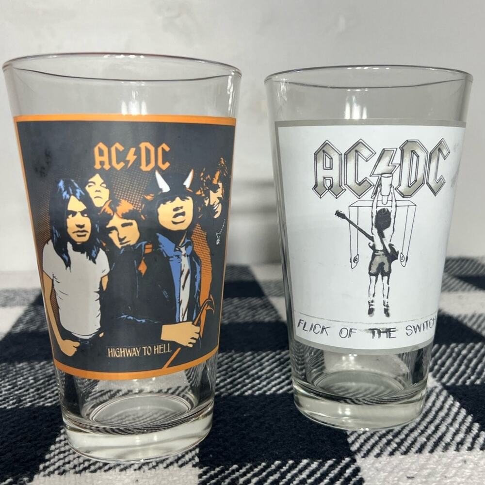 AC/DC Pint Glass Set Highway To Hell Flick Of The Switch Rock Barware Set Of 2